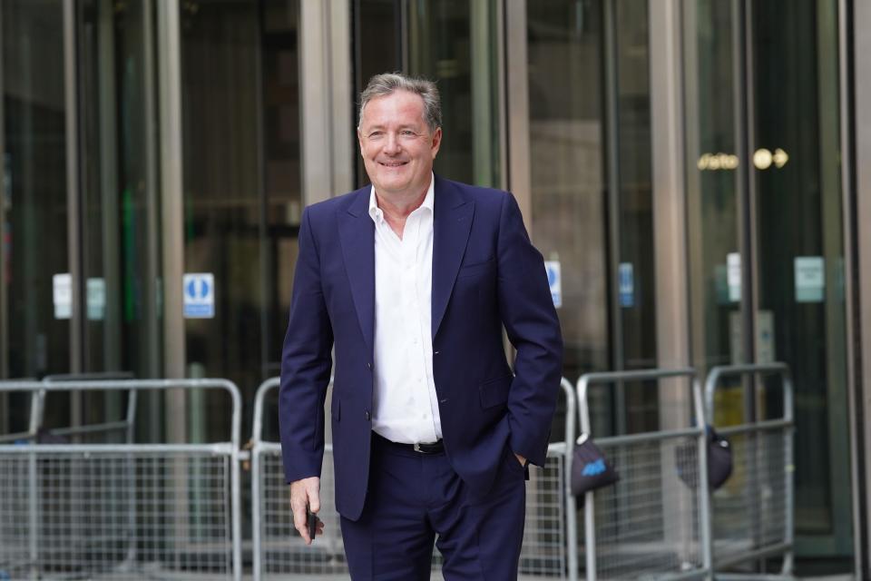 Piers Morgan leaves BBC Broadcasting House in London, after appearing on the BBC One current affairs programme, Sunday Morning hosted by Sophie Raworth. Picture date: Sunday April 24, 2022.