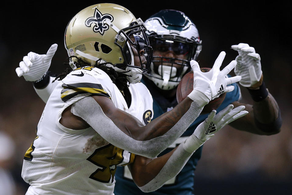 Malcolm Jenkins gave his former coach a middle-finger salute after getting burned on a big play late in Sunday’s blowout loss. (Getty)