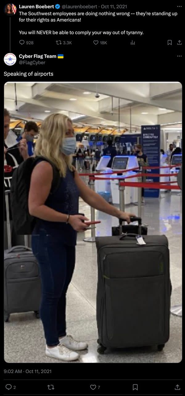  A photo purportedly showed Georgia Republican Congresswoman Marjorie Taylor Greene wearing a mask in an airport.