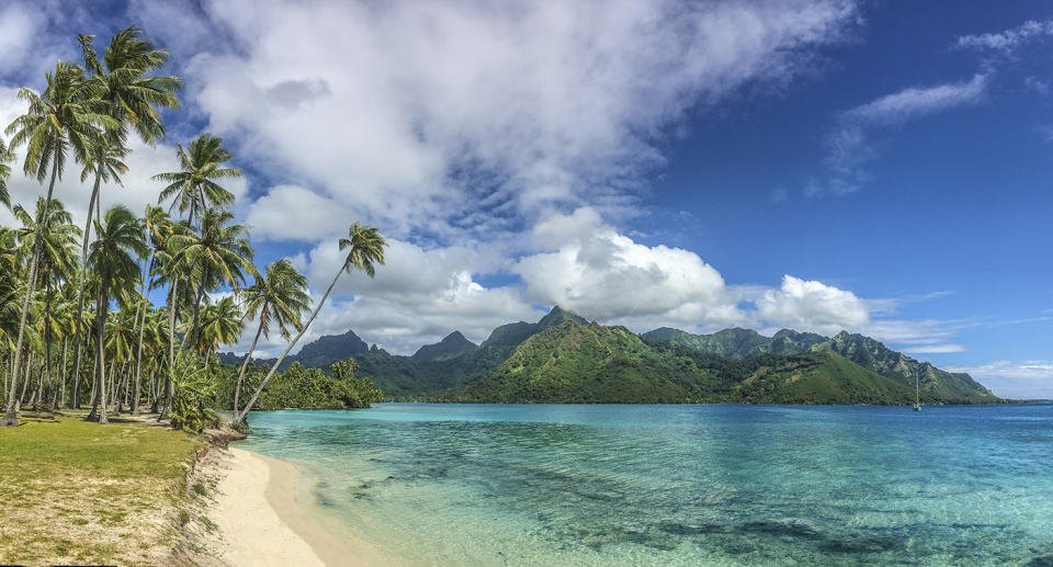 Public beach in the north of Moorea island, French Polynesia. 