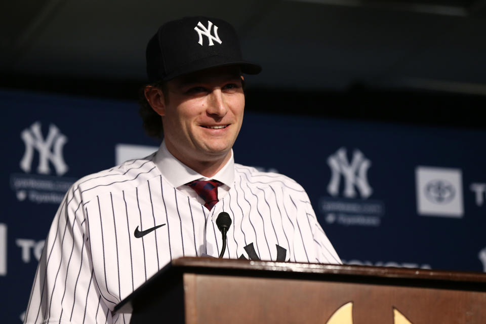 NEW YORK, NEW YORK - DECEMBER 18: Gerrit Cole speaks to the media  at Yankee Stadium during a press conference at Yankee Stadium on December 18, 2019  in New York City. (Photo by Mike Stobe/Getty Images)