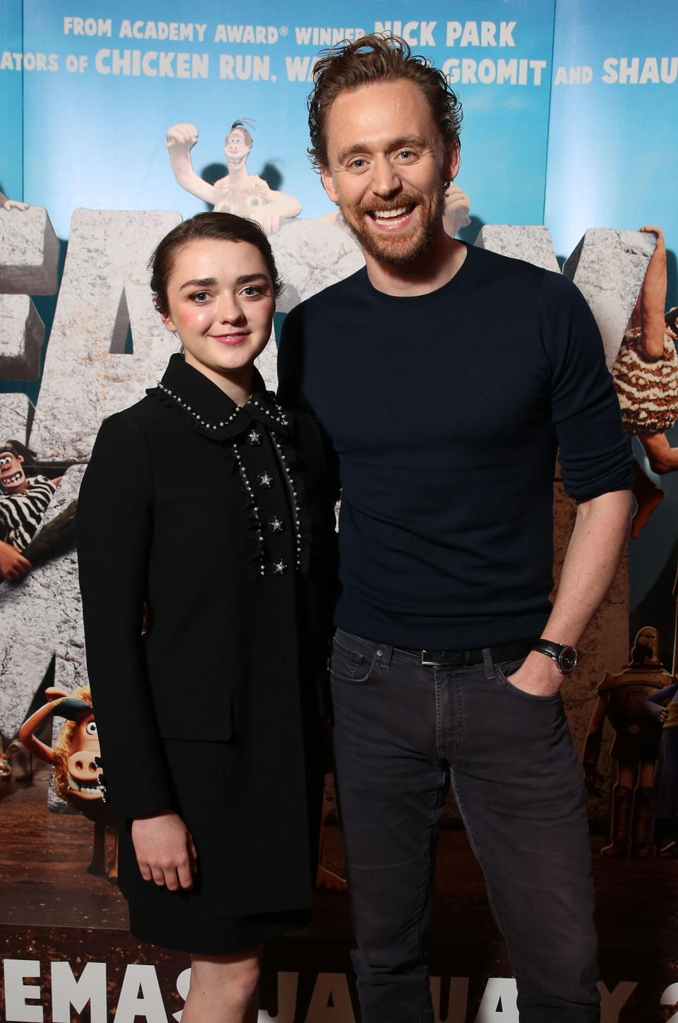 Maisie Williams and Tom Hiddleston, who play Goona and Lord Nooth, at the ‘Early Man’ preview photocall (Studiocanal)