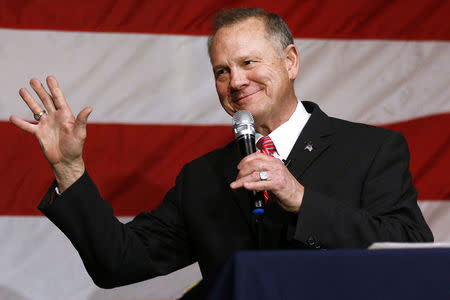 Republican candidate for U.S. Senate Judge Roy Moore speaks during a campaign event in Fairhope, Alabama, U.S., December 5, 2017. REUTERS/Jonathan Bachman