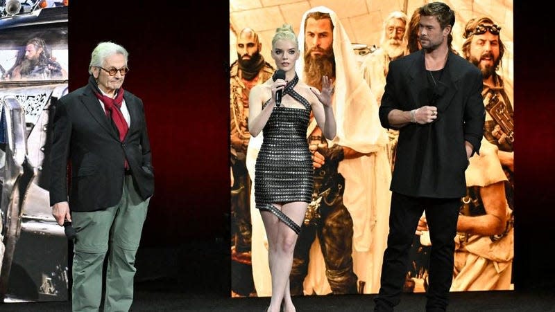 George Miller, Anya Taylor-Joy, and Chris Hemsworth at CinemaCon 2024. - Photo: David Becker (Getty Images)