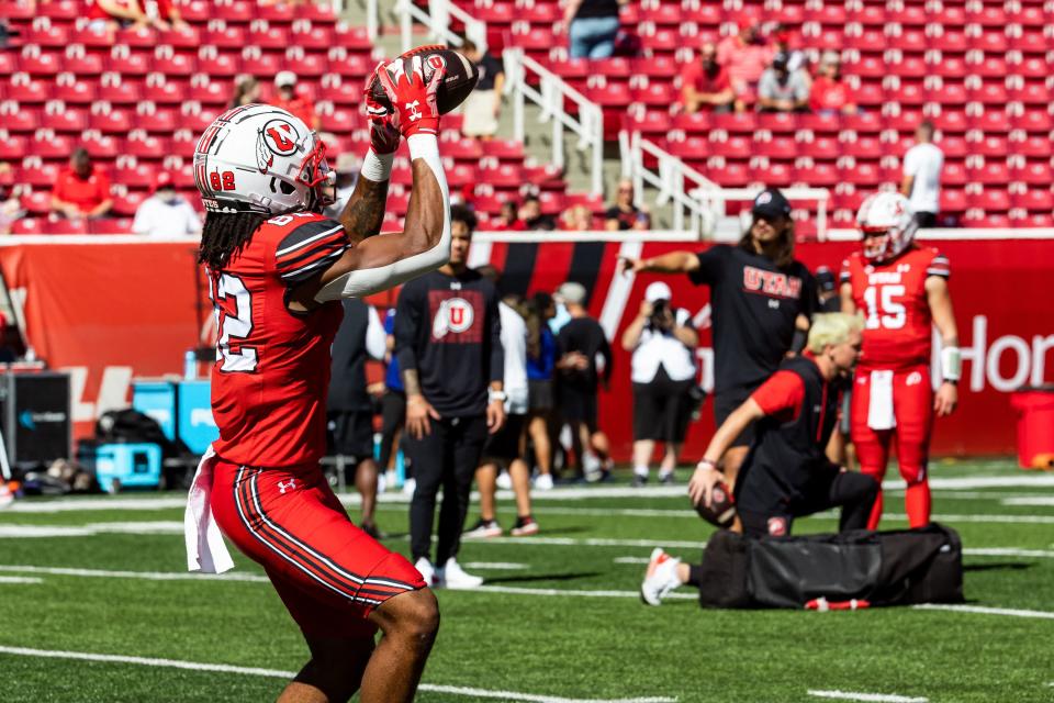 Utah’s football team warms up before their game against Weber State at Rice-Eccles Stadium in Salt Lake City on Saturday, Sept. 16, 2023. | Megan Nielsen, Deseret News