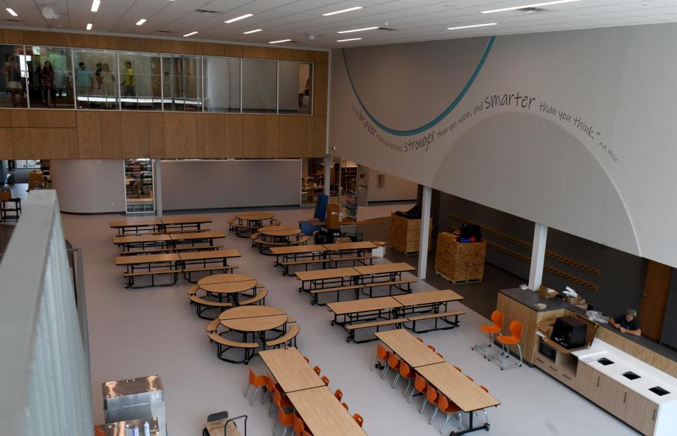 The cafeteria at North Canton Primary School.  North Canton City Schools prepares to begin the school year with two new school buildings including North Canton Primary School.Monday, August 21, 2023.