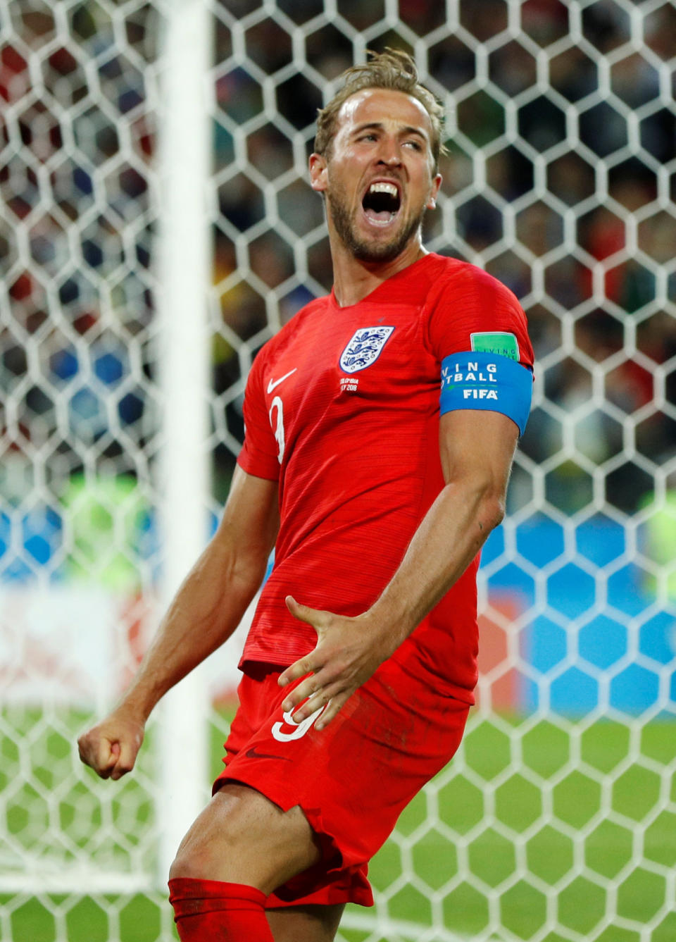 <p>Kane celebrates putting England ahead </p>