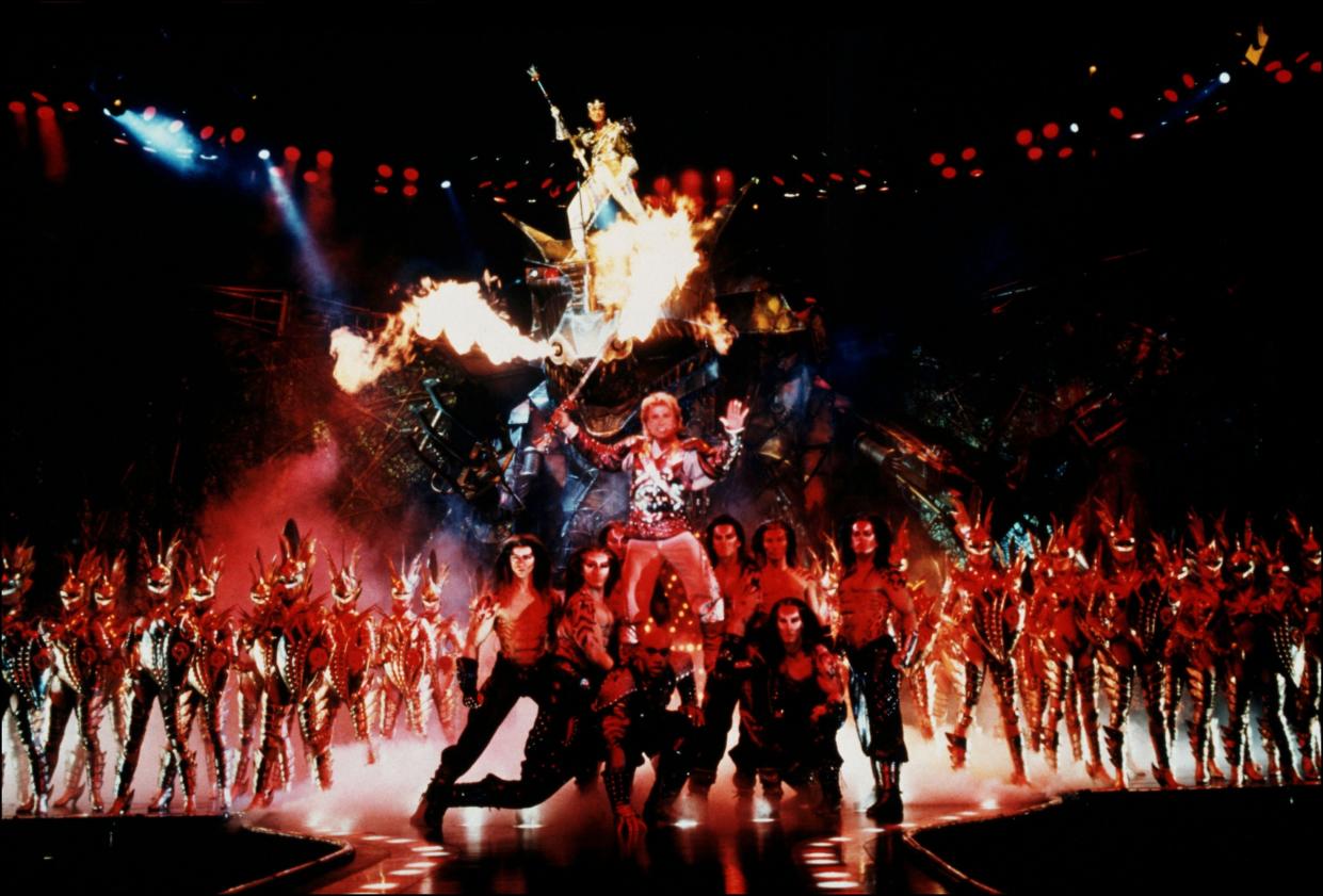 The ensemble of players perform onstage in Las Vegas in 1993.
