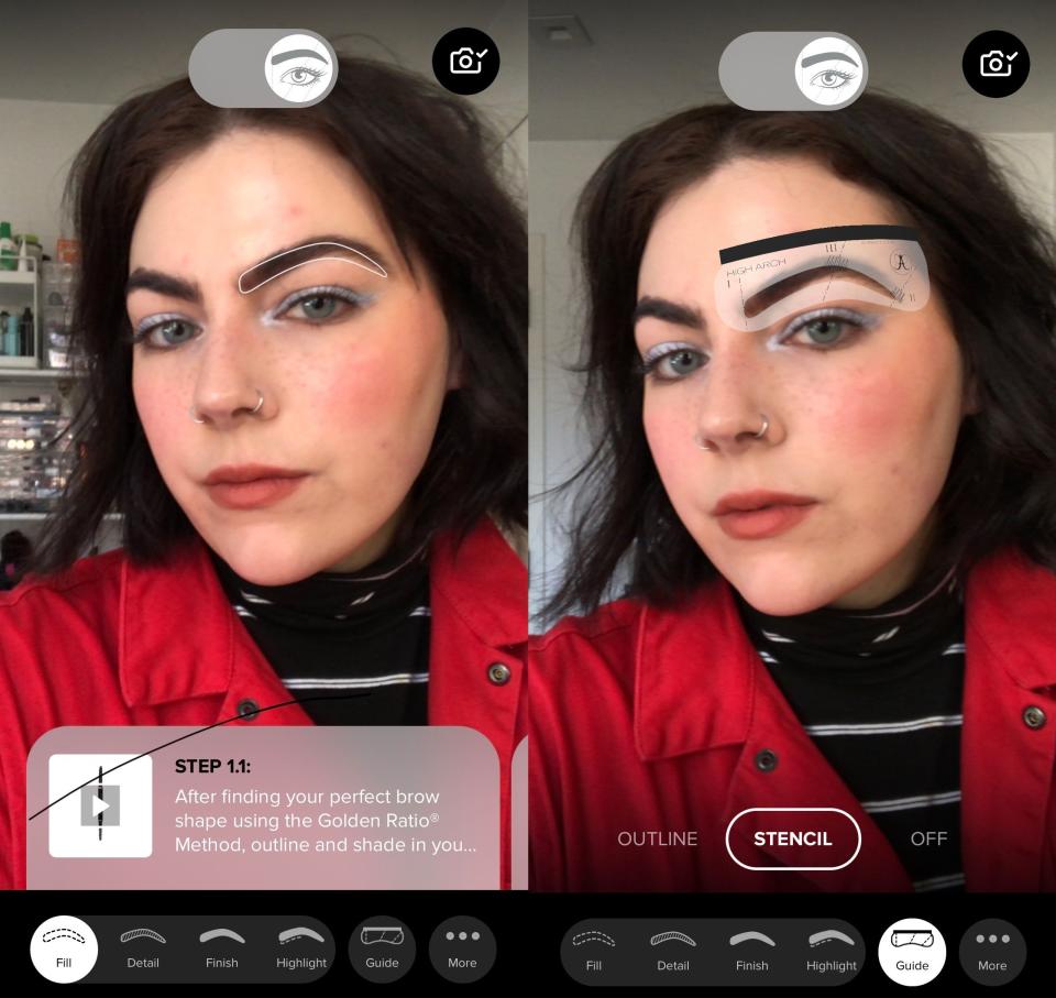 The app provides two different types of eyebrow stencils, based on the Golden Ratio, that move with you as you groom and fill.