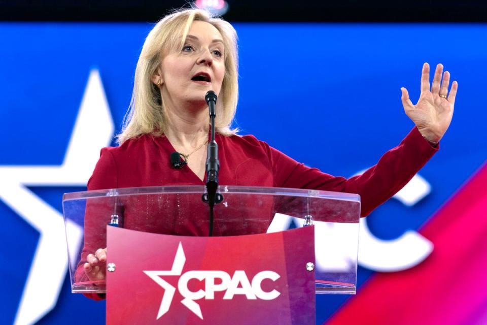 Ms Truss speaking at the  Conservative Political Action Conference (CPAC) in the US (AP)