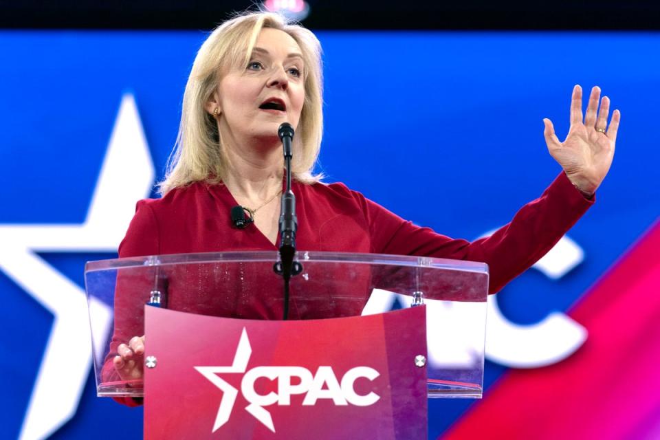 Ms Truss speaking at the Conservative Political Action Conference (CPAC) in the US (AP)