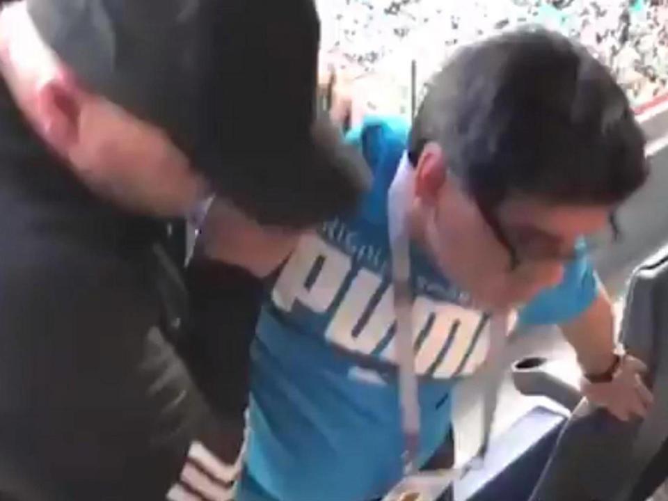 Maradona had to be helped from his seat after Argentina's victory over Nigeria (Angel de Brito)