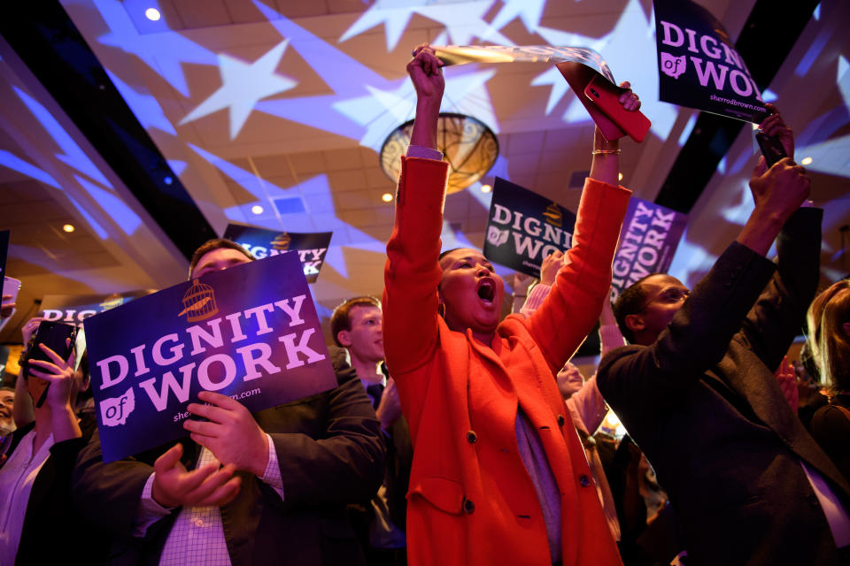 Supporters of Sen. Sherrod Brown celebrate his victory on Nov. 6, 2018, in Columbus. (Photo: Jeff Swensen/Getty Images)