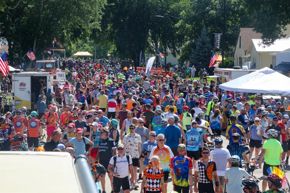 Riders roll into meeting town Anthon on Sunday, the first day of RAGBRAI 2022.