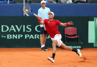 Tennis - Davis Cup - World Group Semi-Final - Croatia v United States - Sportski centar Visnjik, Zadar, Croatia - September 14, 2018 Croatia's Borna Coric in action during his match against Steve Johnson of the U.S. REUTERS/Antonio Bronic