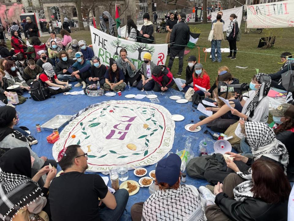 People at the encampment on McGill's campus, including Jewish students, held Passover celebrations.