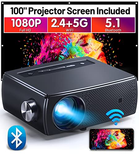 Projector, CLOKOWE 10000L 1080P HD 5G WiFi Bluetooth Projector, Portable Movie Projector with S…