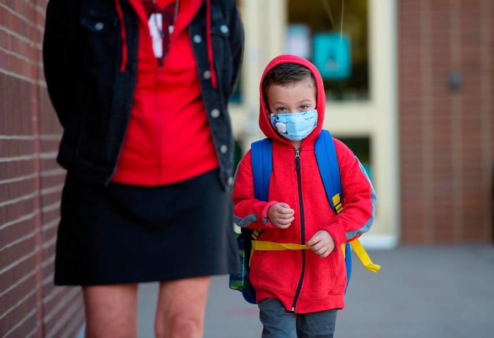 On the first day of in-person classes last October, masks were required for all students and staff, including at Merriam Park Elementary School in Merriam.