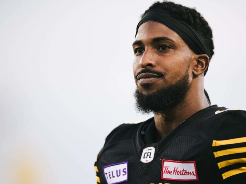 Jalen Saunders came out of retirement to sign a two-year contract with the Winnipeg Blue Bombers last month, but was released this week after allegations surfaced about a sexual assault. (Winnipeg Blue Bombers - image credit)