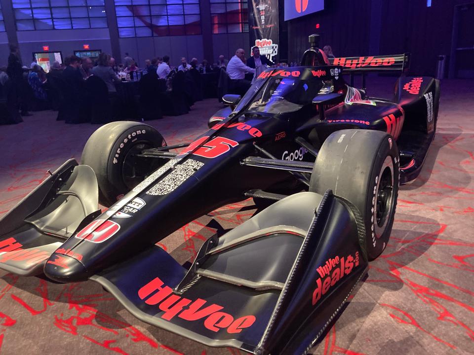 No. 45, the vehicle of IndyCar racer Jack Harvey, is on display in the Hy-Vee Ron Pearson Center on March 5, 2022.