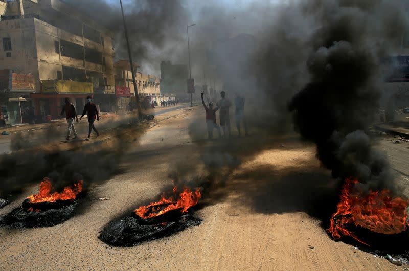 Sudanese protesters gather ahead of a rally in Khartoum