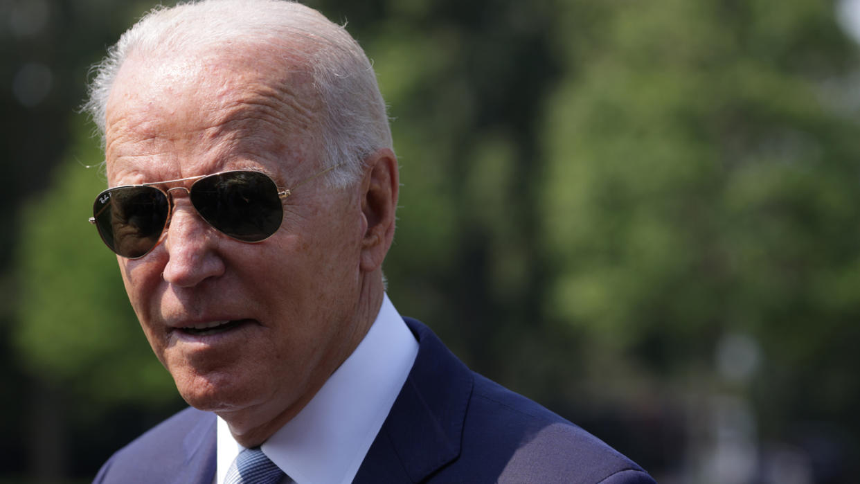 U.S. President Joe Biden speaks to members of the press prior to a Marine One departure from the South Lawn of the White House July 7, 2021 in Washington, DC. (Alex Wong/Getty Images)