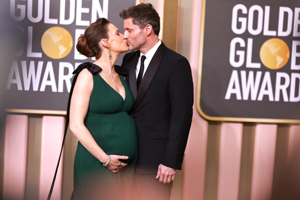 BEVERLY HILLS, CALIFORNIA - JANUARY 10: (L-R) Hilary Swank and Philip Schneider attend the 80th Annual Golden Globe Awards at The Beverly Hilton on January 10, 2023 in Beverly Hills, California. (Photo by Matt Winkelmeyer/FilmMagic)