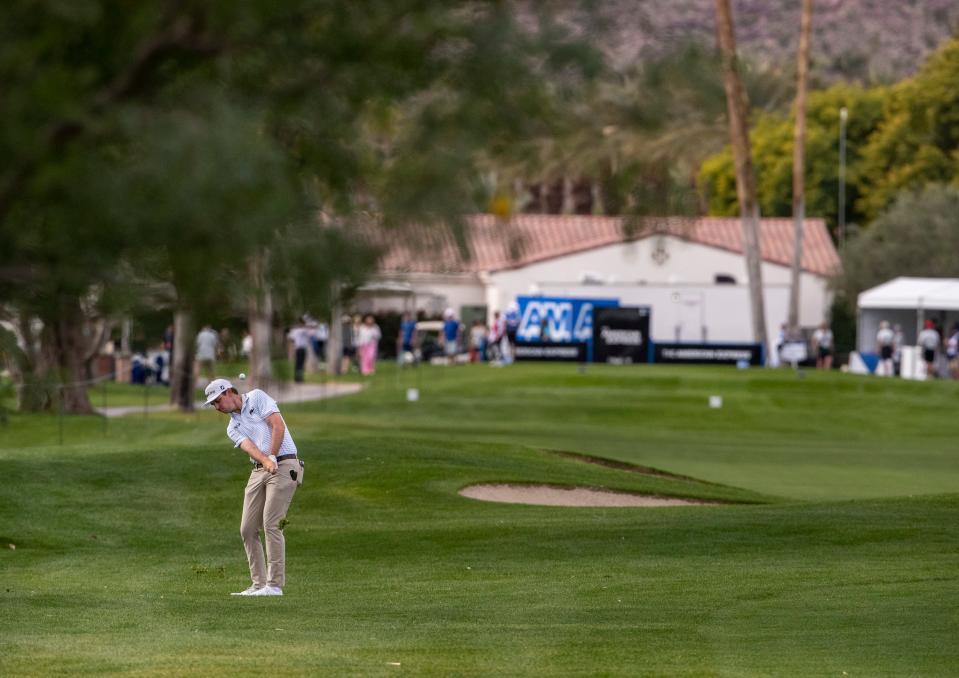 J.T. Poston approaches the first green after making the turn during Round 2 of The American Express at La Quinta Country Club in La Quinta, Calif., Friday, Jan. 19, 2024.