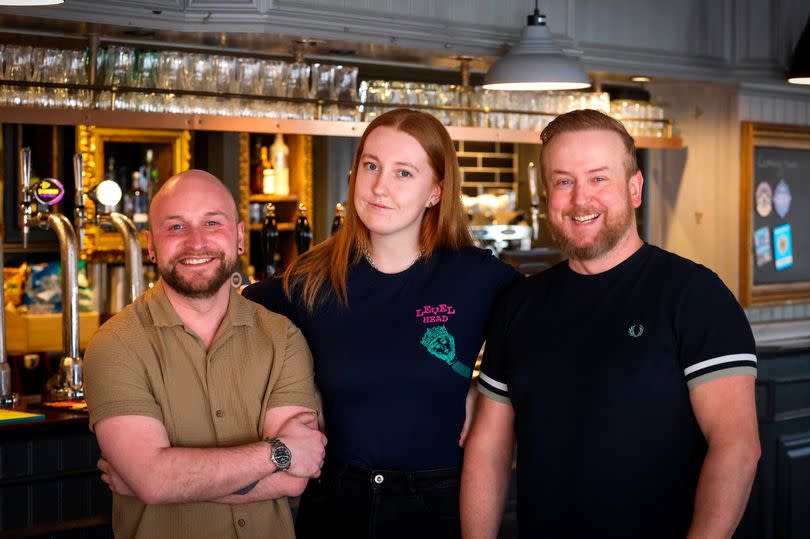 (L- R) General manager Ollie Bastiani, staff member Maddie Beers and director Ronnie Guest of One Union pictured at The Manor Pub in Nottingham Road, Toton.