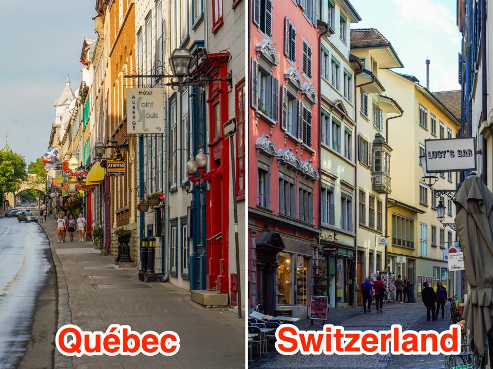 Quaint, colorful streets in Québec and Switzerland.