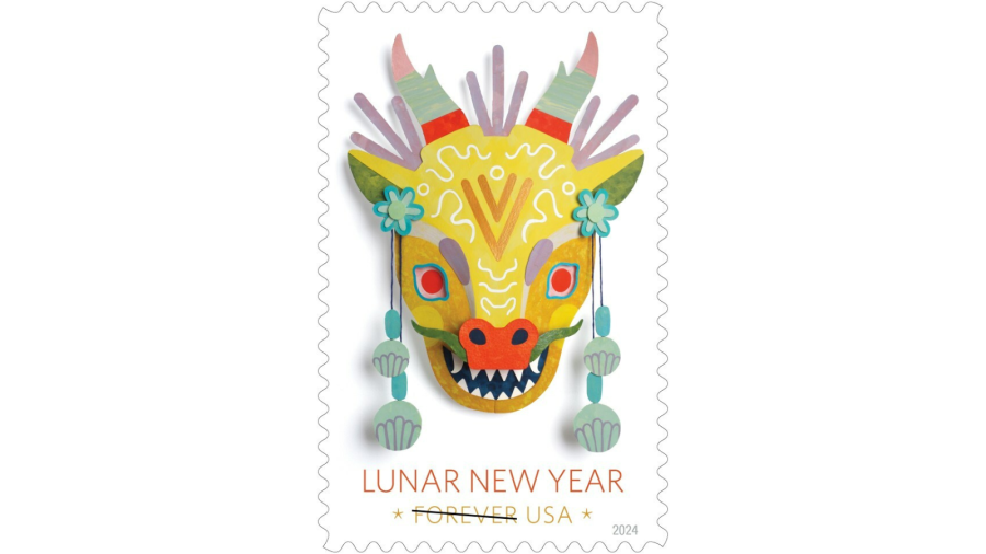 The United States Postal Service is debuting a new Forever stamp in observance of the Lunar New Year: the Year of the Dragon. (USPS)