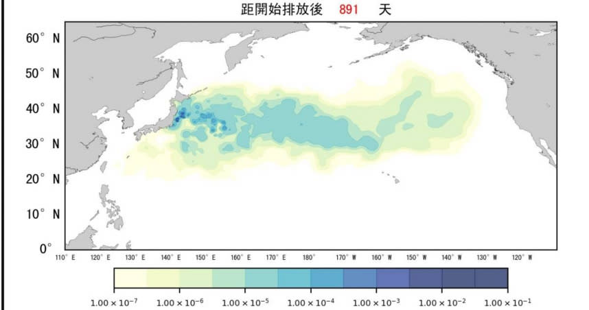 含氚核廢水擴散濃度時間動態模擬分析圖。（圖／翻攝自行政院原子能委員會官網）