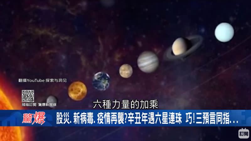 「六星連珠」罕見現象，令不少人感到擔憂。（圖／翻攝自驚爆新聞線YouTube）