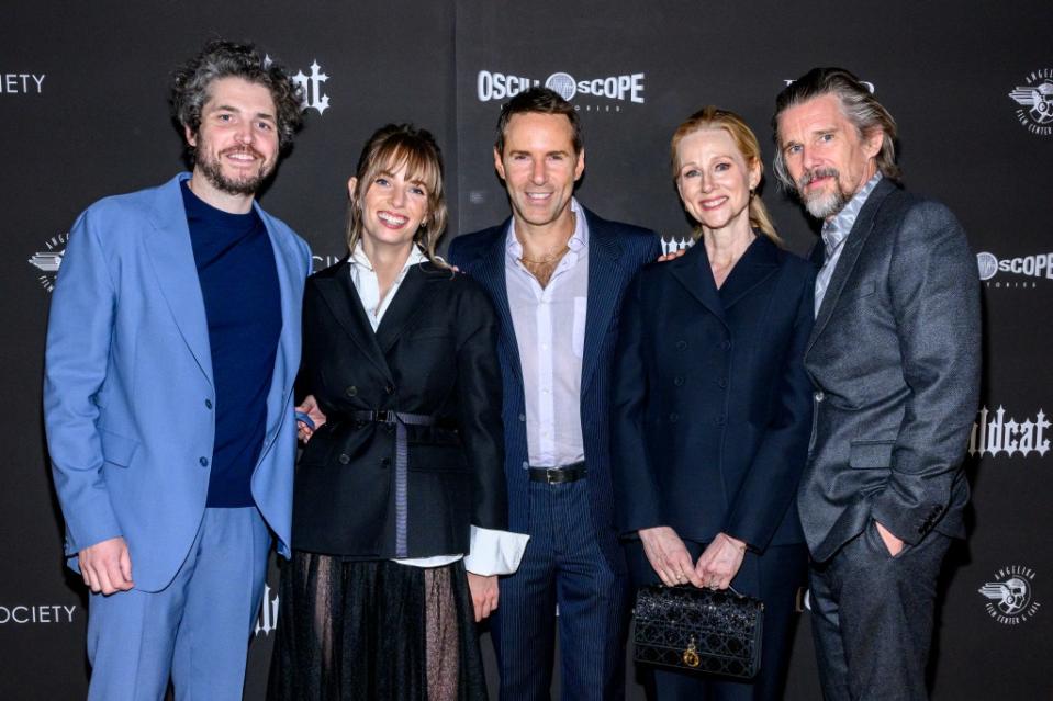 Philip Ettinger, Maya Hawke, Alessandro Nivola, Laura Linney and Ethan Hawke attend a screening of “Wildcat.” Getty Images