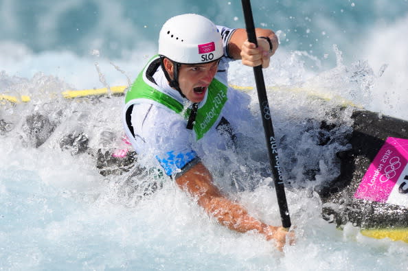 Peter Kauzer of Slovakia competes in the Men's Kayak Single (K1) Final on Day 5 of the London 2012 Olympic Games at Lee Valley White Water Centre on August 1, 2012 in London, England. (Photo by Stu Forster/Getty Images)