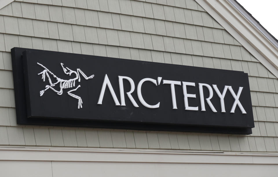 CENTRAL VALLEY, NY - NOVEMBER 17:  An Arc'Teryx sign hangs in front of their store at the Woodbury Common Premium Outlets shopping mall on November 17, 2019 in Central Valley, New York. (Photo by Gary Hershorn/Corbis via Getty Images)