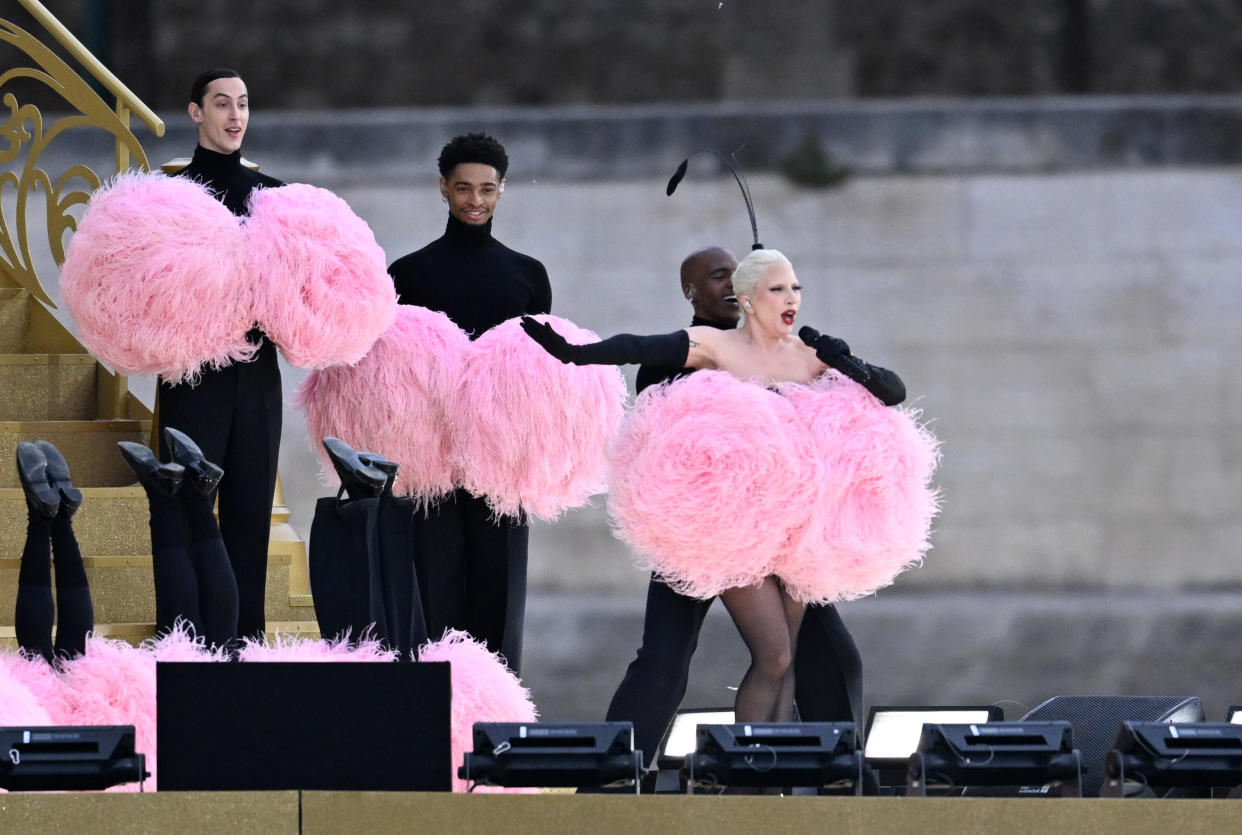 #Olympia, Paris 2024, opening ceremony of the Summer Olympics, singer Lady Gaga performs before the opening ceremony. Photo: Sina Schuldt/dpa (Photo by Sina Schuldt/picture alliance via Getty Images)