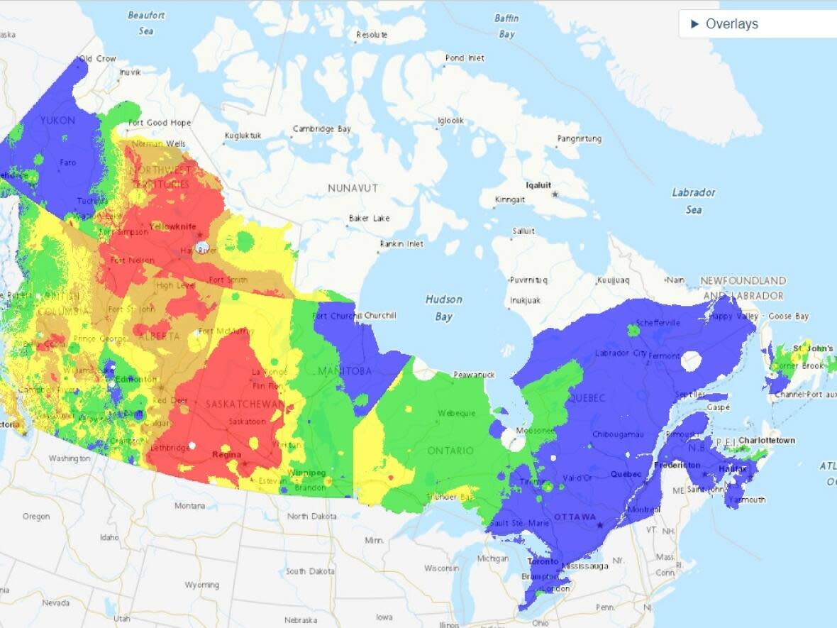 A fire danger forecast for Sunday, May 20, from Natural Resources Canada. Open-air fires are now banned in Fred Henne, Yellowknife River, Queen Elizabeth and MacKinnon Territorial Parks. (CBC - image credit)