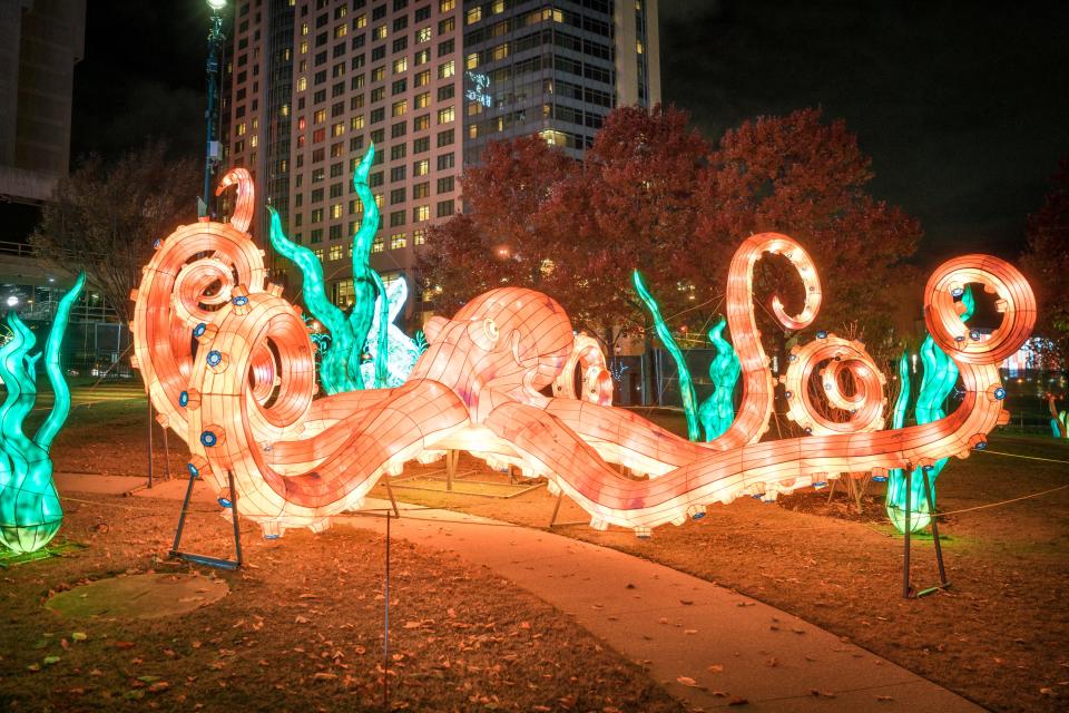 An octopus is one of the 50 displays at the Wild Lights Festival, returning to Blank Park Zoo in April.