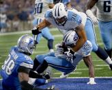 <p>DeMarco Murray #29 of the Tennessee Titans is tackled in the end zone for a safely by Devin Taylor #98 of the Detroit Lions during an NFL game at Ford Field on September 18, 2016 in Detroit, Michigan. (Photo by Dave Reginek/Getty Images) </p>