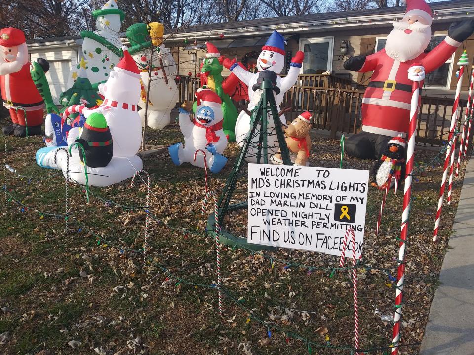 MD's Christmas Lights are operated by homeowner Jen Payne. The display, located at 2213 W. Page St., features a spread of inflatables, projections and colorful lights. The display is made in memory of Jen's father Marlin Dill, who passed away from stage 4 Sarcoma Cancer in 2020.

"My dad always went all out with lights and outdoor décor, he wanted to be Clark Griswold," Jen said. "He loved the holidays so much, so this display and keeping it going means a lot to me." 

Jen is taking donations through Cash App ($Mdschristmaslights) in order to keep adding to the display. The display is on Monday through Sunday 5:30-10 p.m.