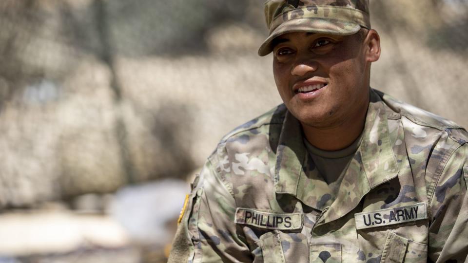 Army Reserve Spc. Leo Phillips, a water treatment specialist assigned to the 968th Quartermaster Company based in Tustin, California, shares his story as a transgender soldier during the Quartermaster Liquid Logistics Exercise at Camp Pendleton in 2022. (Sgt. Joseph Black/Army Reserve)