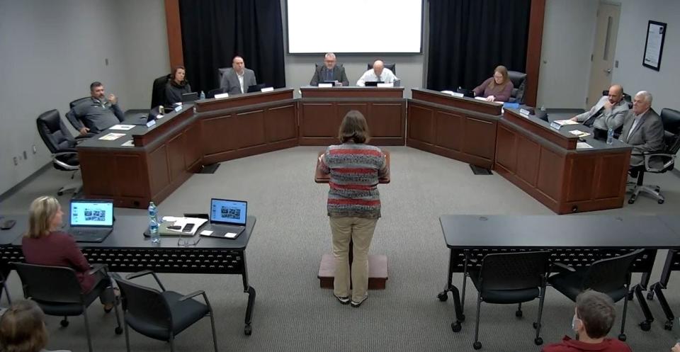 Courtney Sly, a parent, addressed the Willard school board about book challenges during the Jan. 19 meeting.