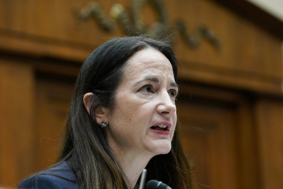 Director of National Intelligence Avril Haines testifies on Capitol Hill in Washington, Tuesday, March 8, 2022, during a House Permanent Select Committee on Intelligence hearing on worldwide threats. (AP Photo/Susan Walsh)