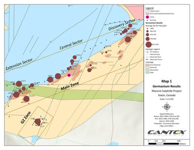 Map 1.  Distribution of Germanium Results. (CNW Group/Cantex Mine Development Corp.)