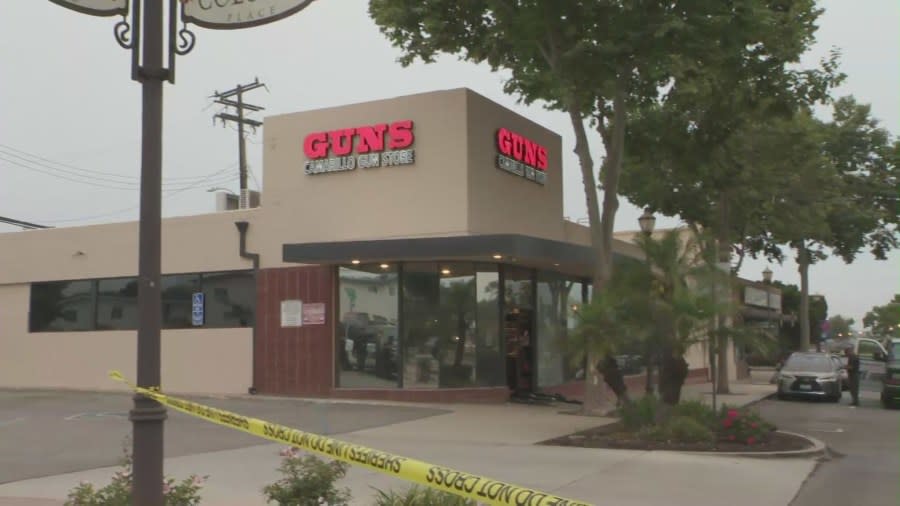 Authorities in Ventura County are investigating after a group of thieves burglarized a gun store early Monday, July 1, 2024. (KTLA)