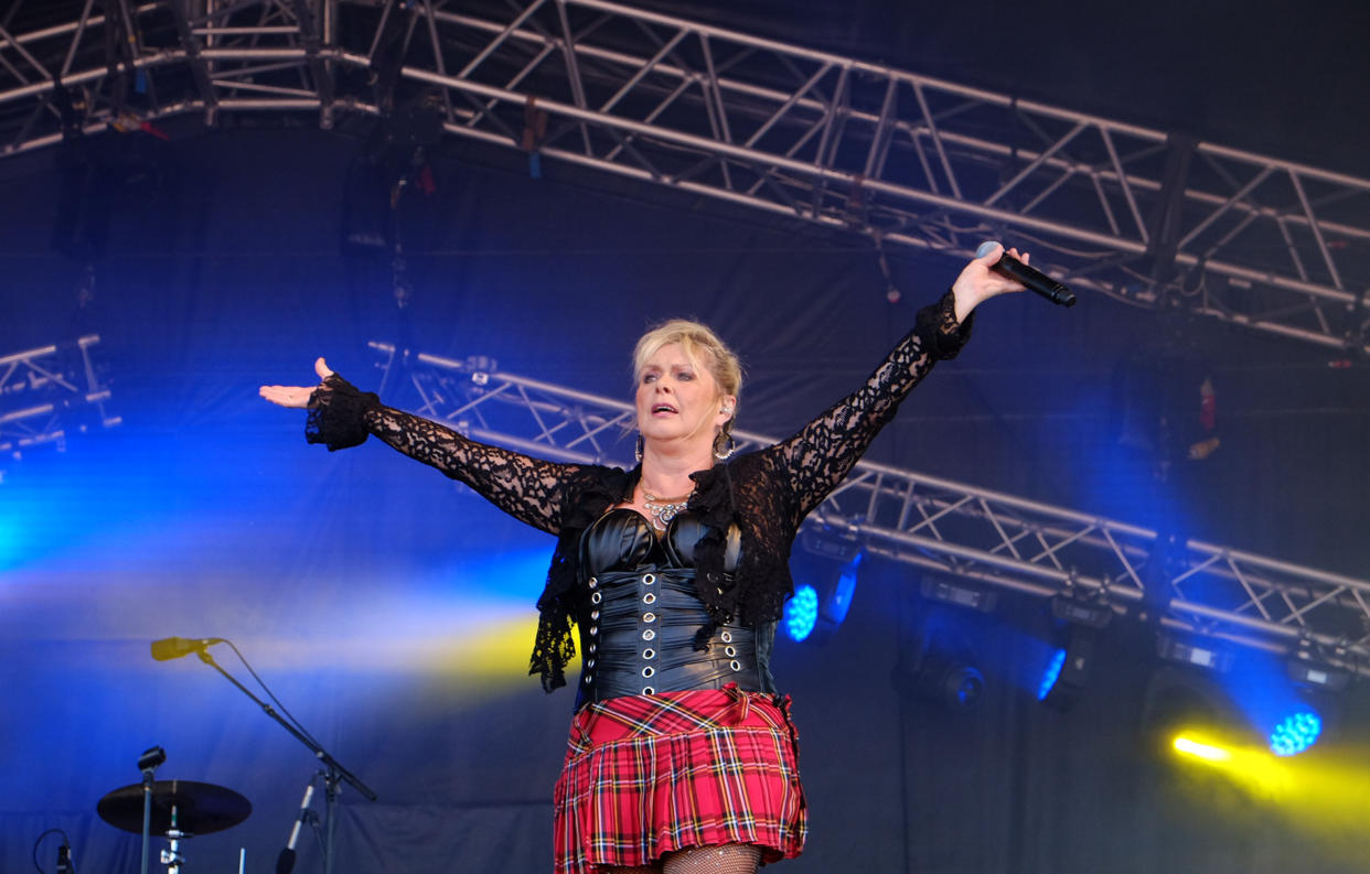 Cheryl Baker of Bucks Fizz performing at South Tyneside Festival in Bents Park, South Shields. (Photo by Owen Humphreys/PA Images via Getty Images)