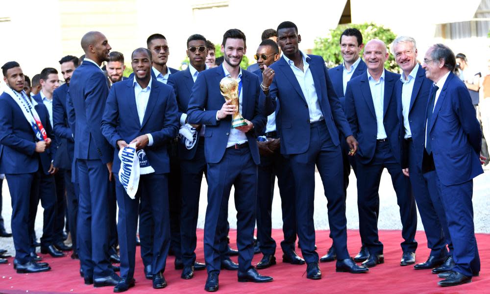 French football team in Paris on 16 July. Of the 23 players on the team, 16 come from families that immigrated to France.