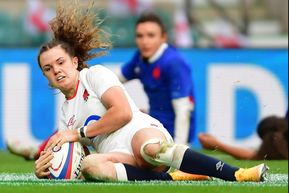 <p>Touchdown: England’s Ellie Kildunne scores against France</p> (Getty Images)