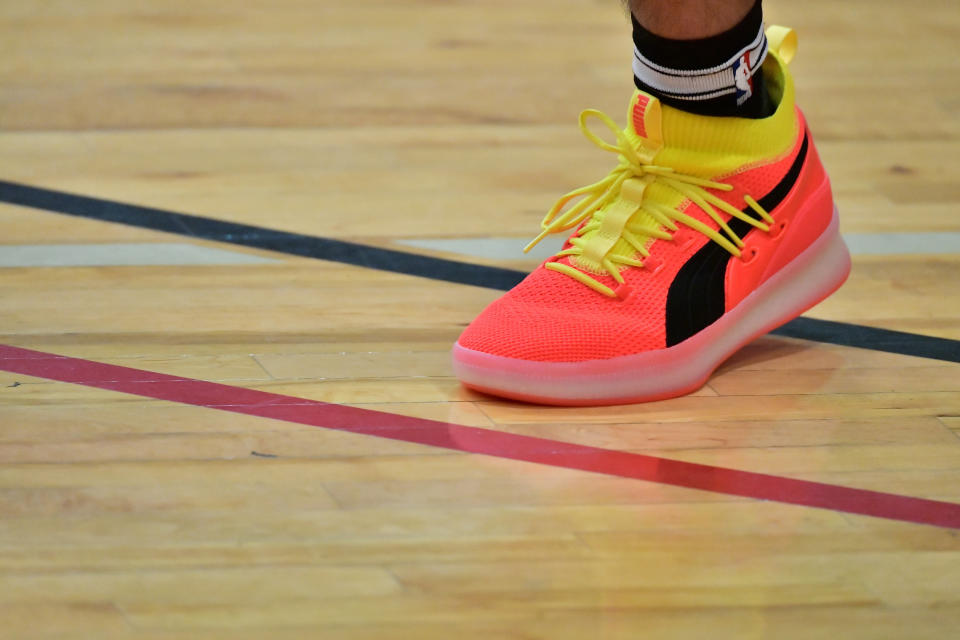 BOSTON, MA - OCTOBER 14:  Puma Clyde Court Disrupt shoes are seen at  the 'PUMA Rep Your School Peace Basketball Jamboree' hosted by Mike Bivins, Boston Public Schools, Mayor Marty Walsh and PUMA on October 14, 2018 in Boston, Massachusetts.  (Photo by Paul Marotta/Getty Images for PUMA)